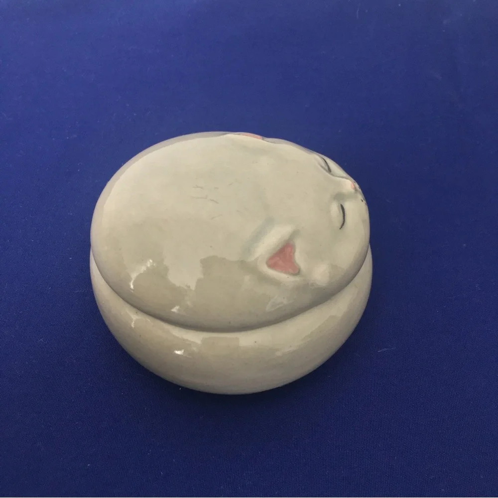 Vintage Handmade Ceramic Cat Jewelry Dish